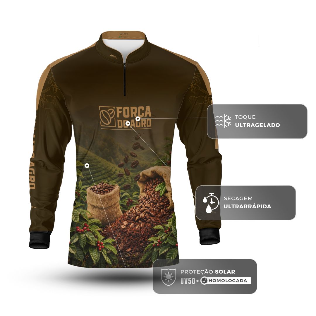 Camisa Agro Brk Força do Agro Café com Proteção UV50+ Marrom - Brk Agro