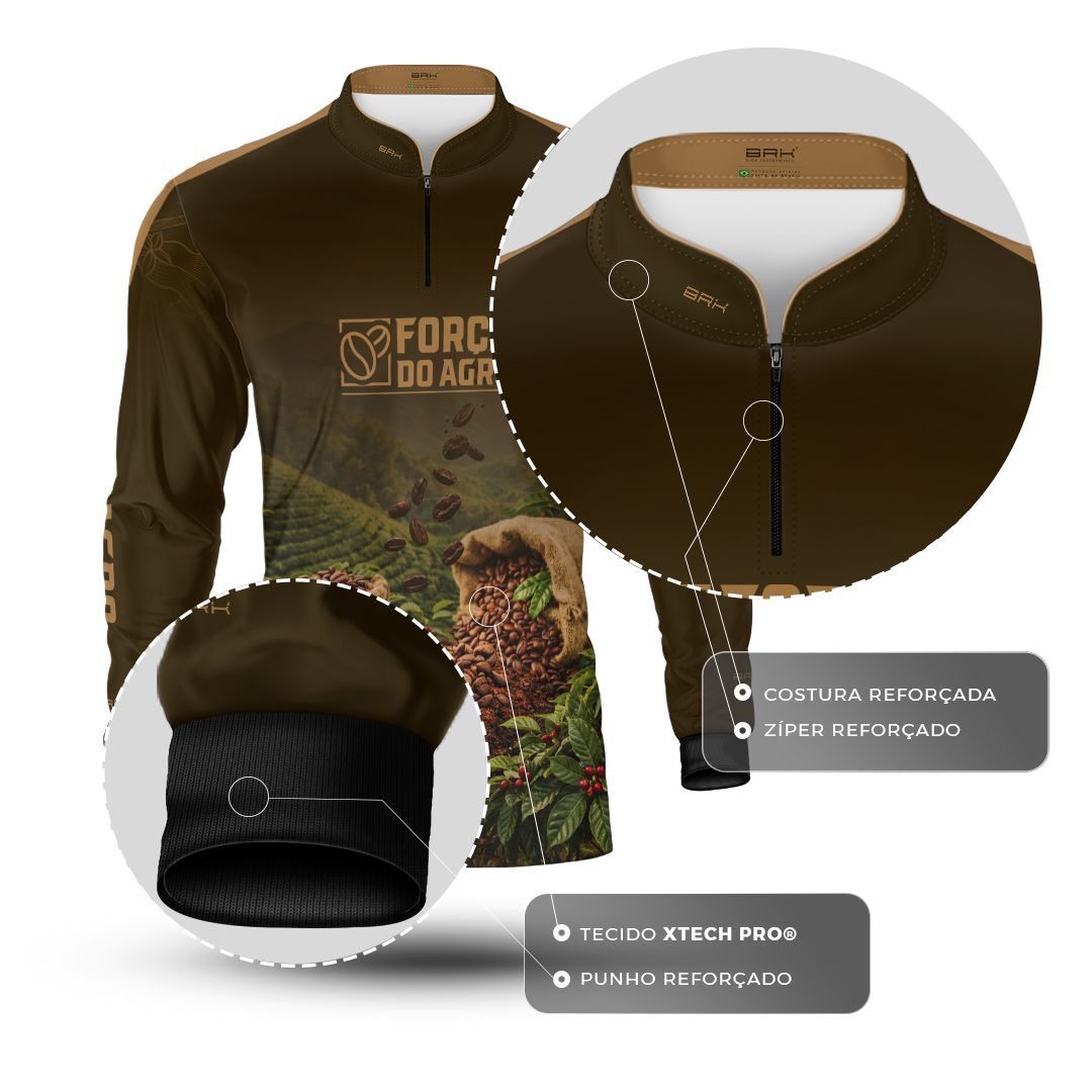 Camisa Agro Brk Força do Agro Café com Proteção UV50+ Marrom - Brk Agro