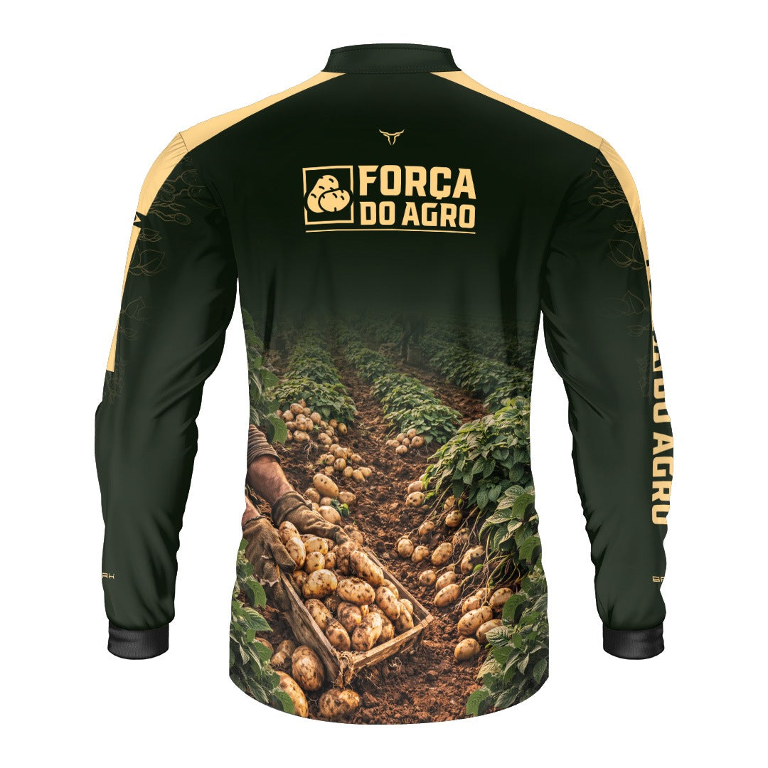Camisa Agro BRK Força do Agro Colheita de Batatas com Proteção UV50+ Verde Musgo - Brk Agro
