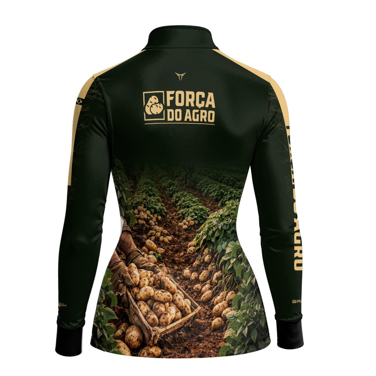 Camisa Agro Feminina BRK Força do Agro Colheita de Batatas com Proteção UV50+ Verde Musgo - Brk Agro