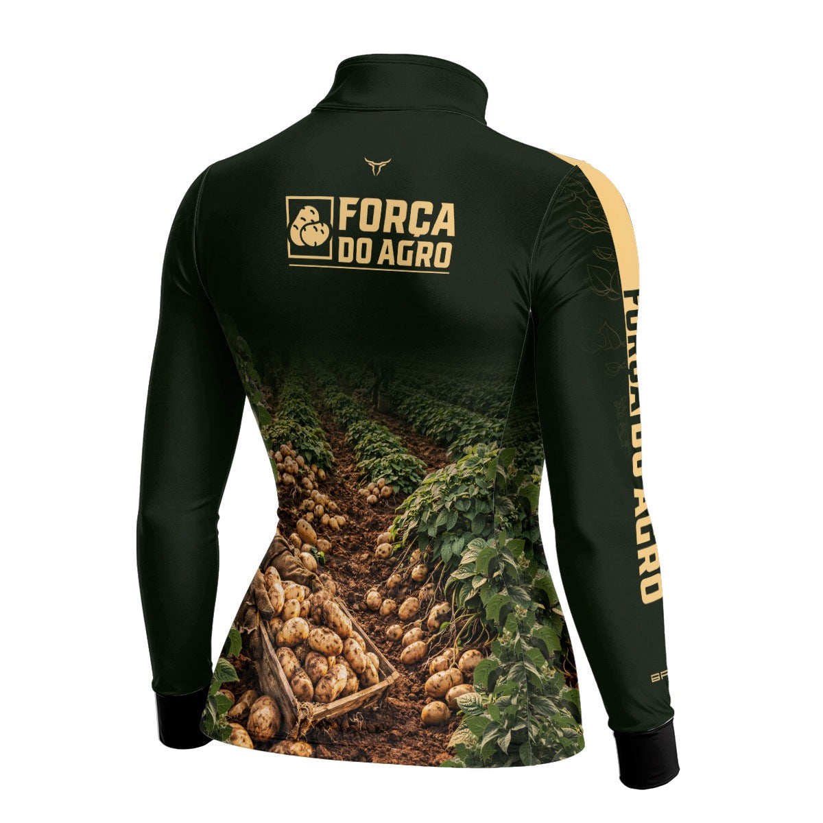 Camisa Agro Feminina BRK Força do Agro Colheita de Batatas com Proteção UV50+ Verde Musgo - Brk Agro