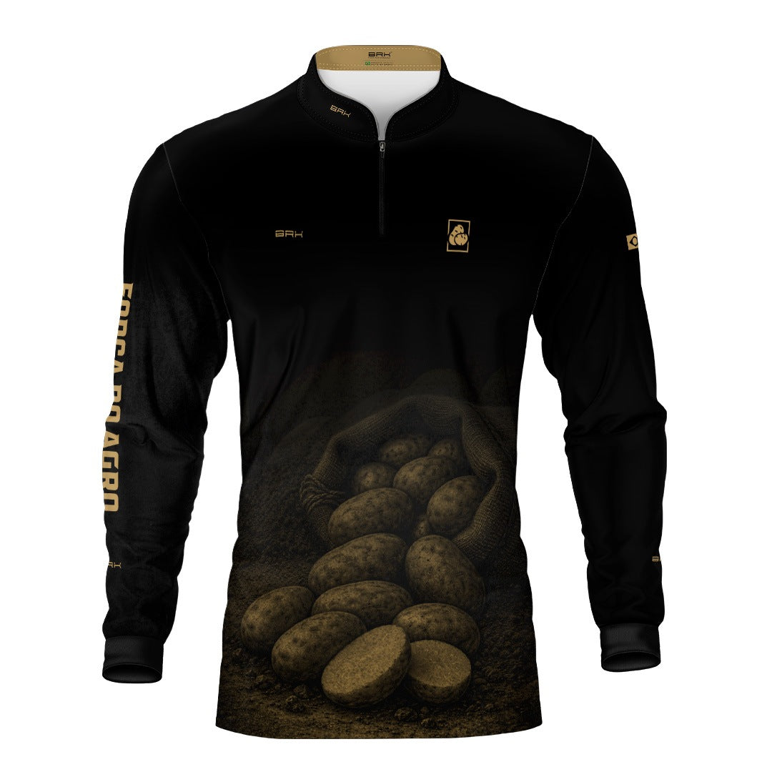Camisa Agro BRK Força do Agro Produção Agrícola Batatas com Proteção UV50+ Preto - Brk Agro
