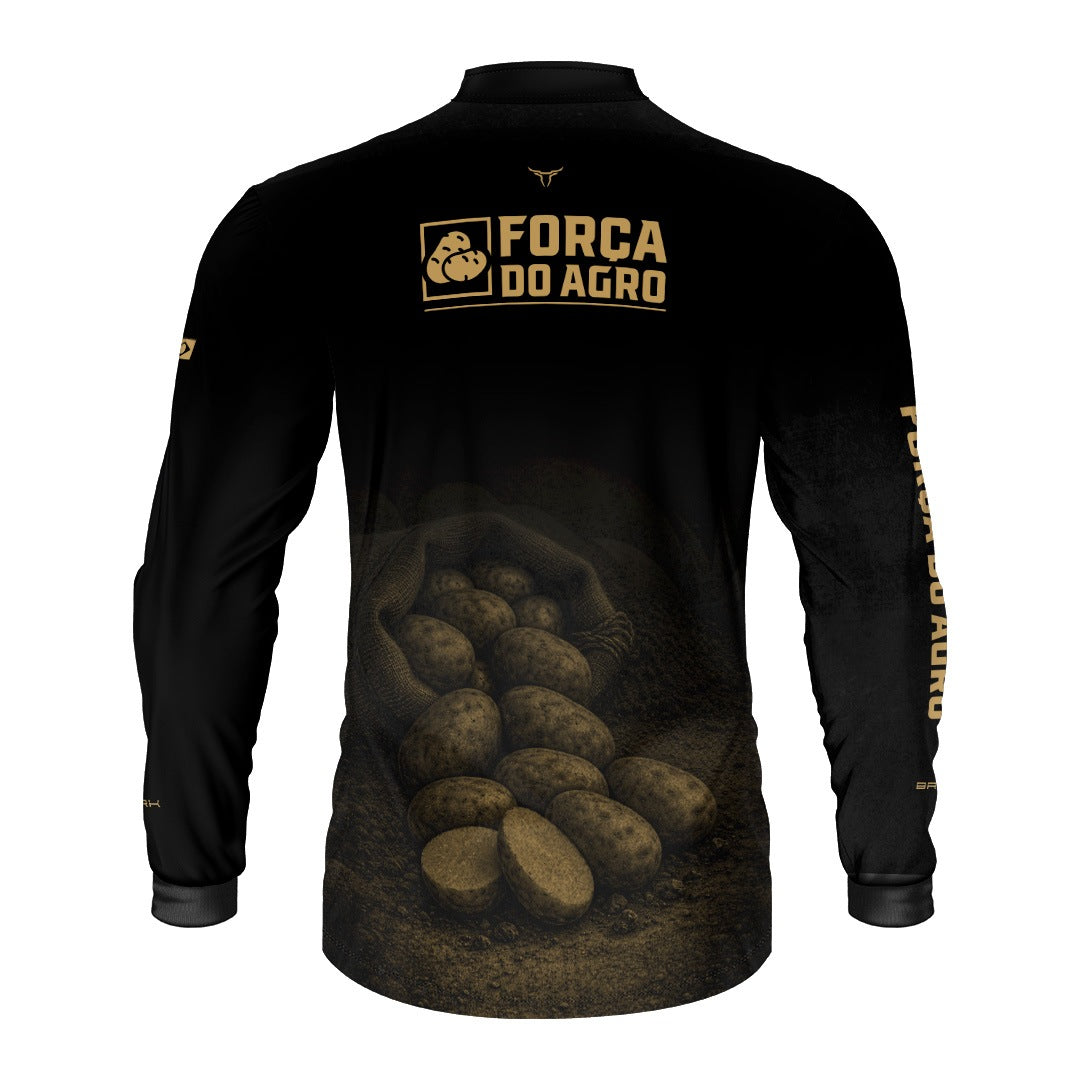 Camisa Agro BRK Força do Agro Produção Agrícola Batatas com Proteção UV50+ Preto - Brk Agro