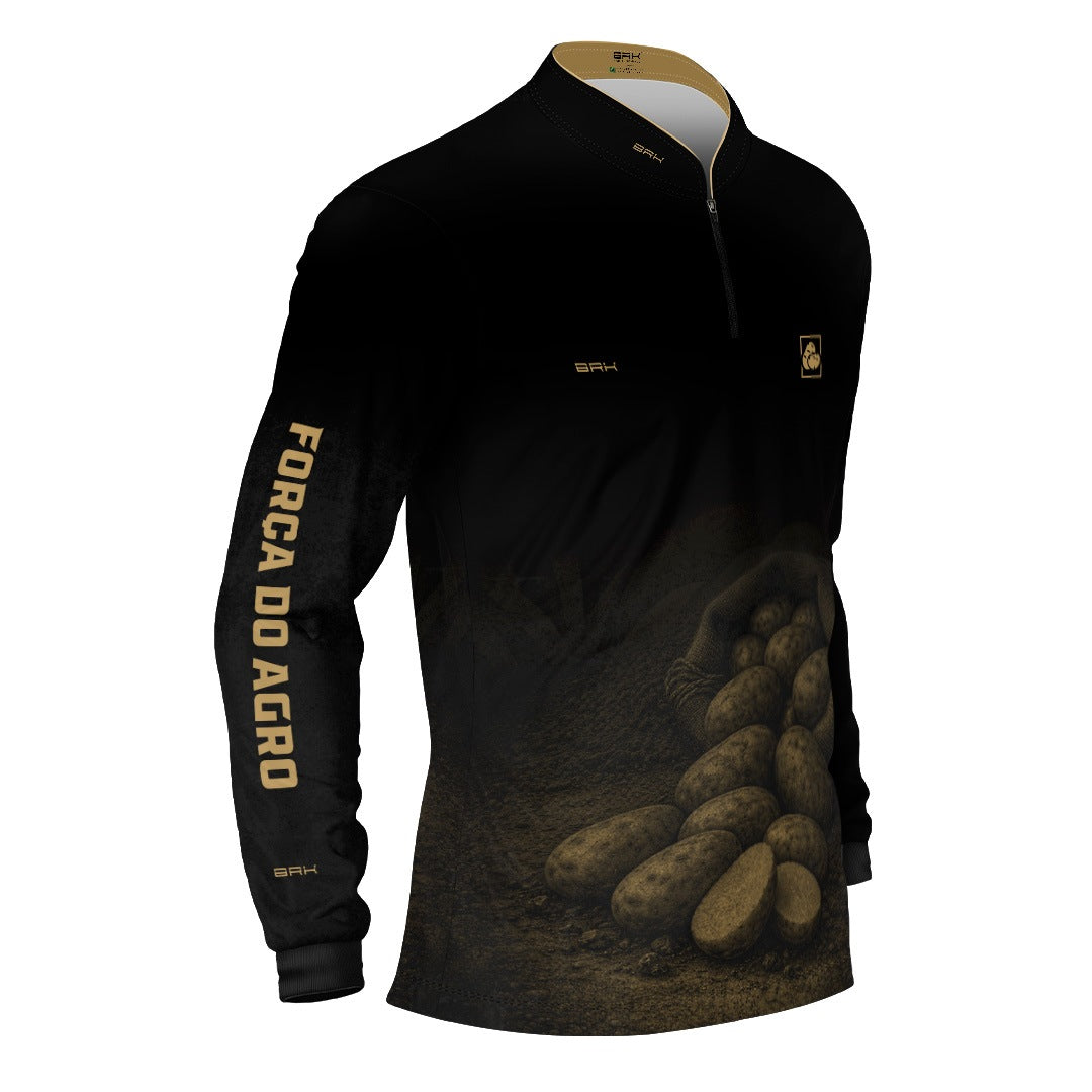 Camisa Agro BRK Força do Agro Produção Agrícola Batatas com Proteção UV50+ Preto - Brk Agro