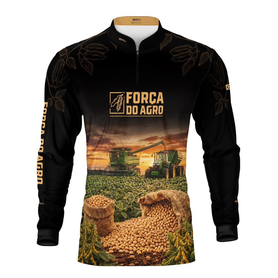 Camisa Agro BRK Força do Agro Safra de Soja com Proteção UV50+ Preto com Dourado - Brk Agro