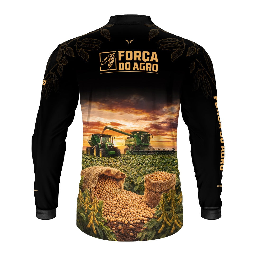 Camisa Agro BRK Força do Agro Safra de Soja com Proteção UV50+ Preto com Dourado - Brk Agro