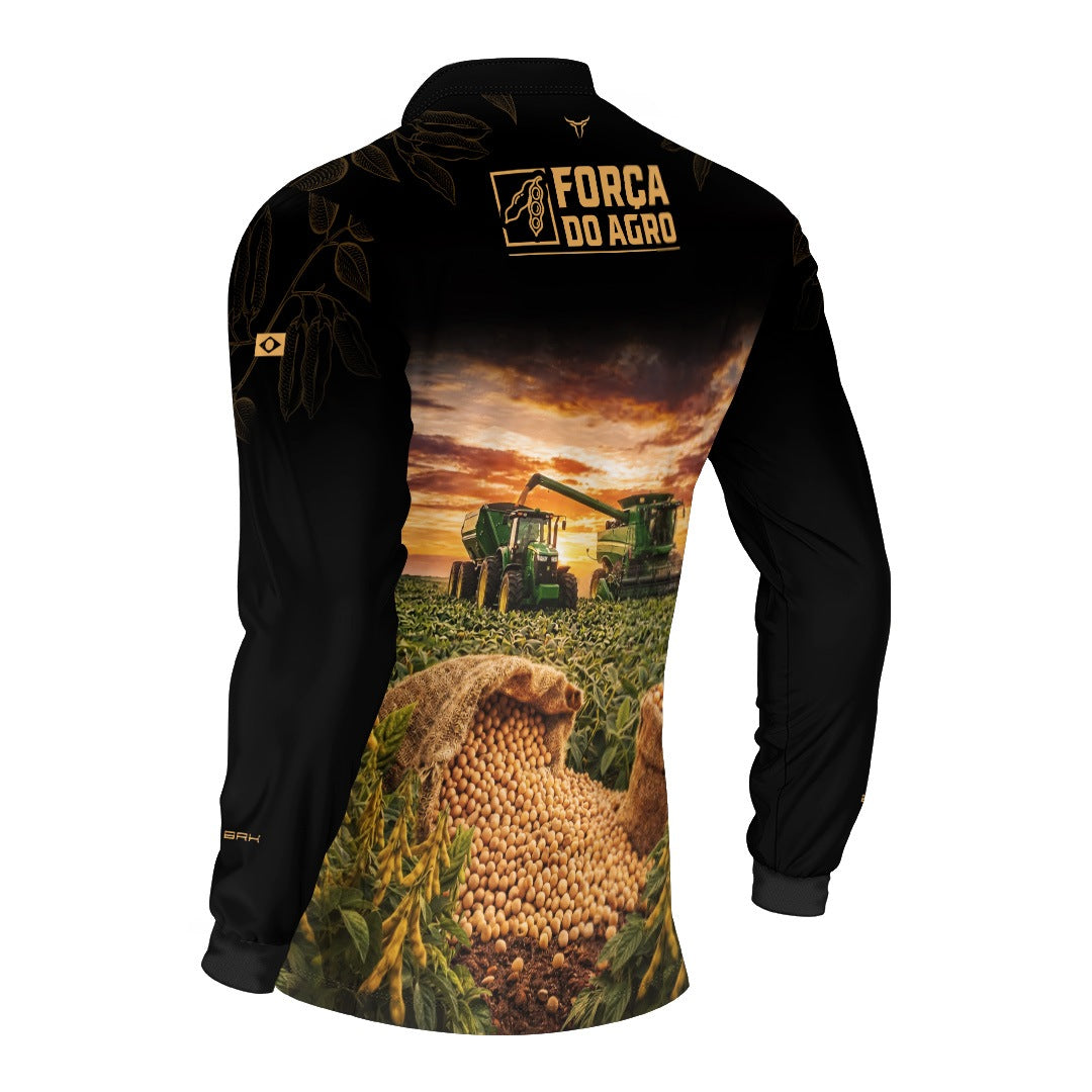 Camisa Agro BRK Força do Agro Safra de Soja com Proteção UV50+ Preto com Dourado - Brk Agro