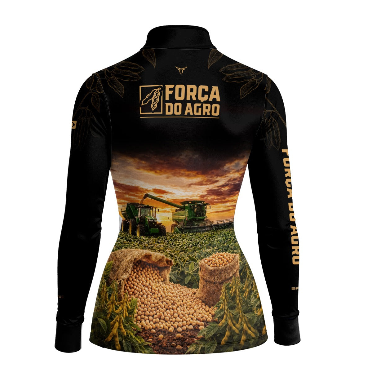 Camisa Agro Feminina BRK Força do Agro Safra de Soja com Proteção UV50+ Preto com Dourado - Brk Agro