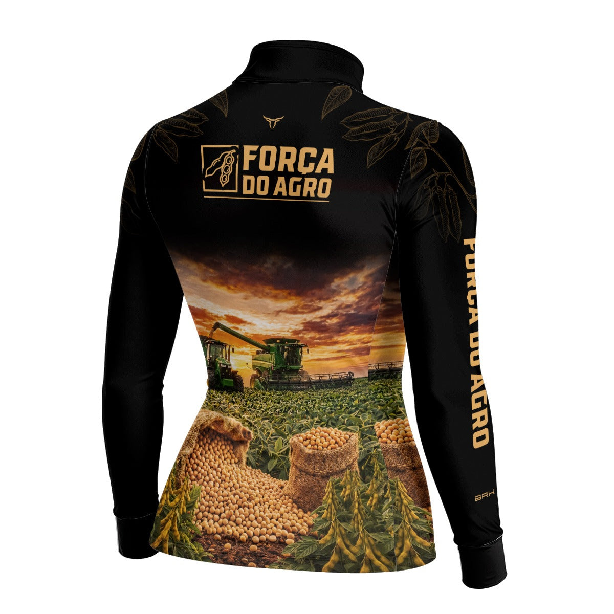 Camisa Agro Feminina BRK Força do Agro Safra de Soja com Proteção UV50+ Preto com Dourado - Brk Agro