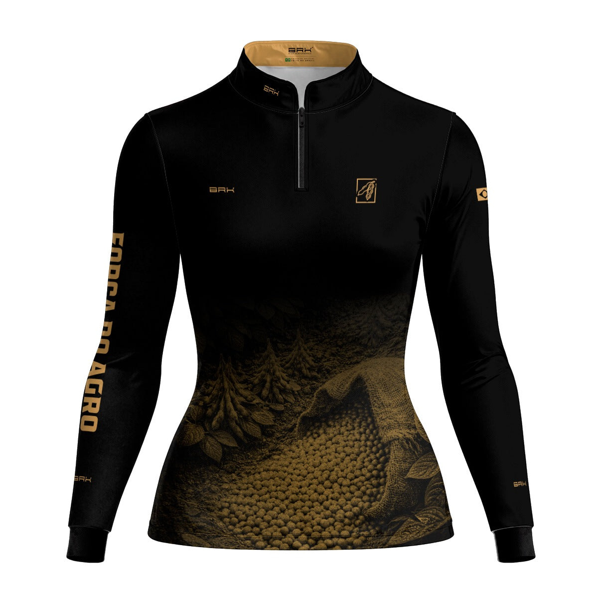Camisa Agro Feminina BRK Força do Agro Grãos de Soja com Proteção UV50+ Preto - Brk Agro