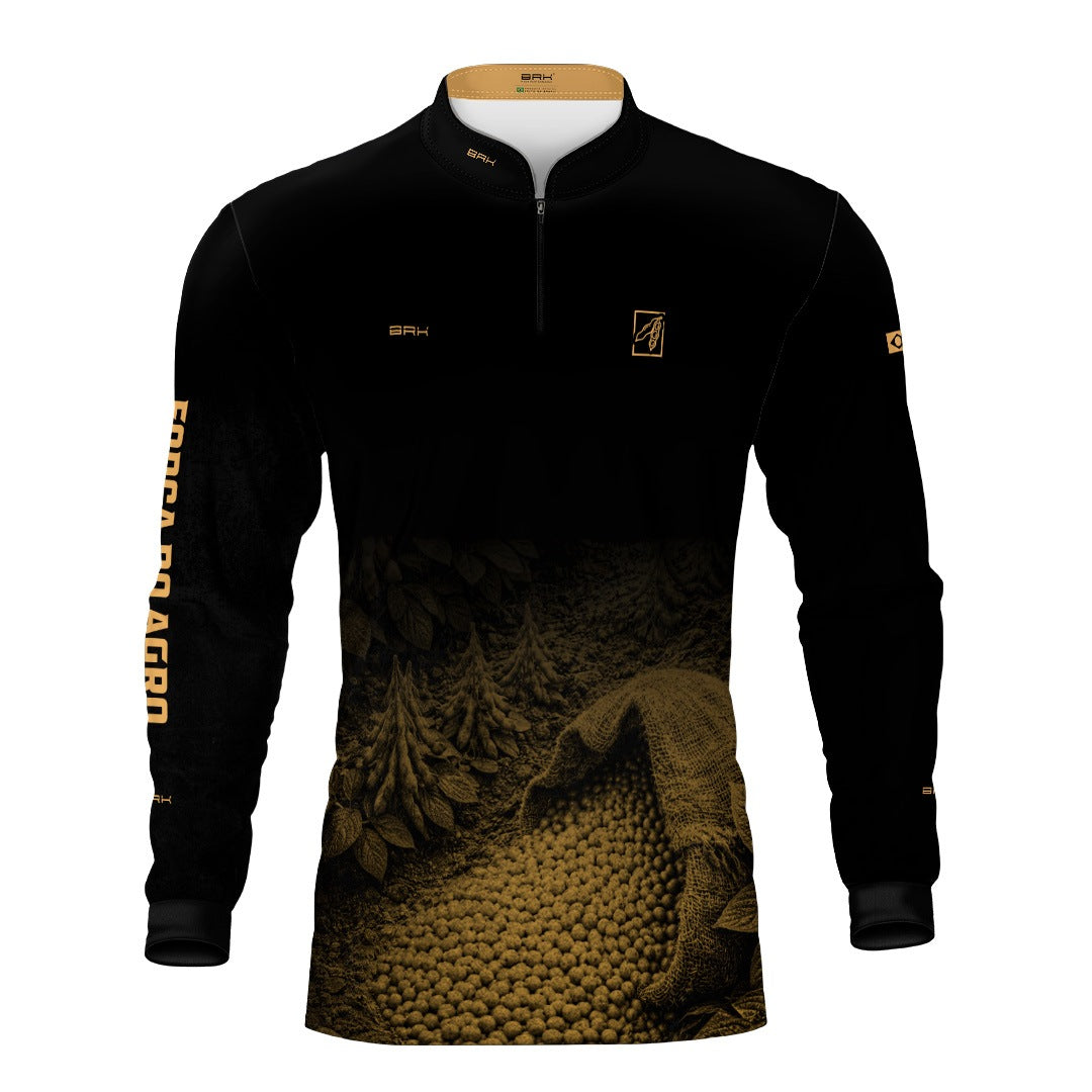 Camisa Agro BRK Força do Agro Grãos de Soja com Proteção UV50+ Preto - Brk Agro