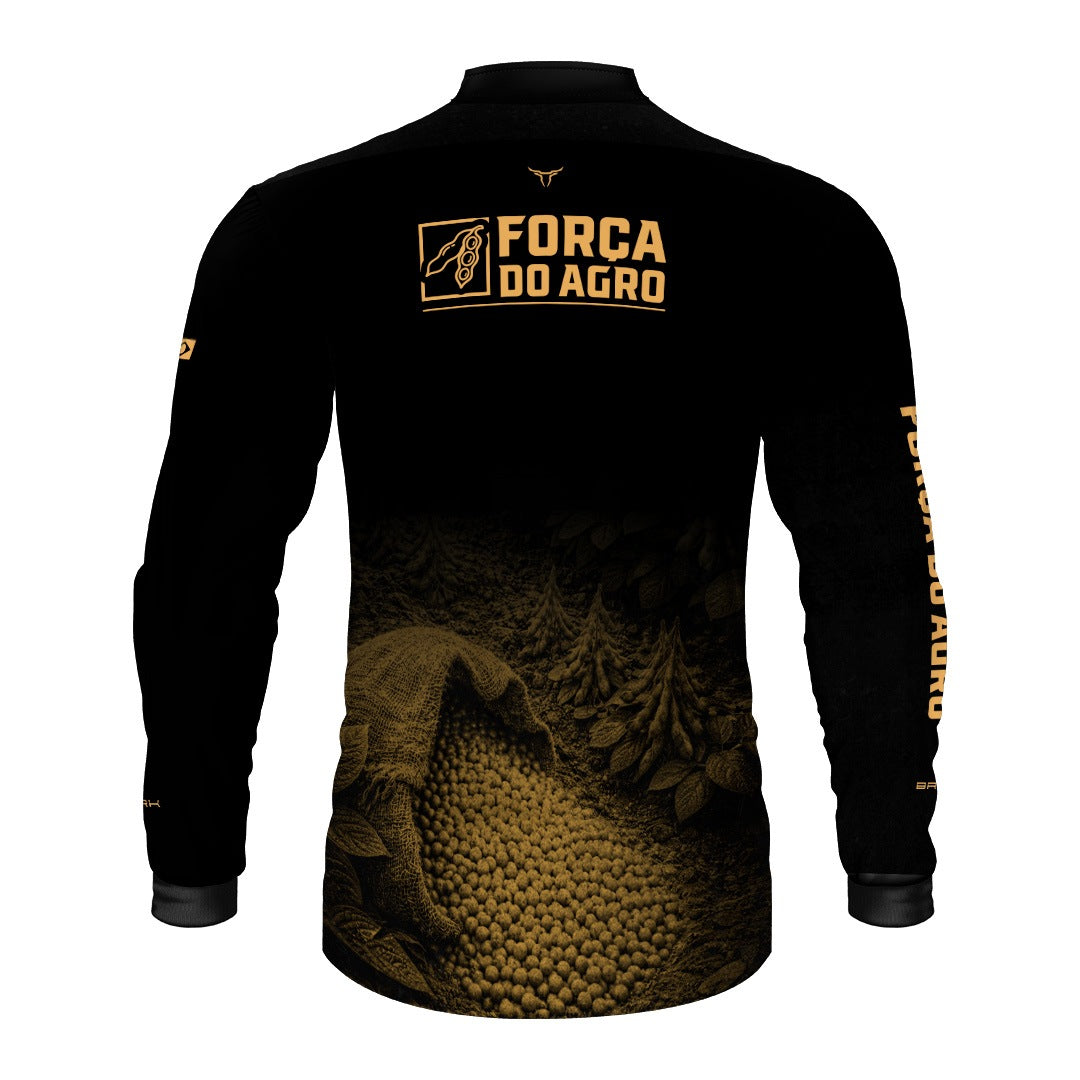 Camisa Agro BRK Força do Agro Grãos de Soja com Proteção UV50+ Preto - Brk Agro
