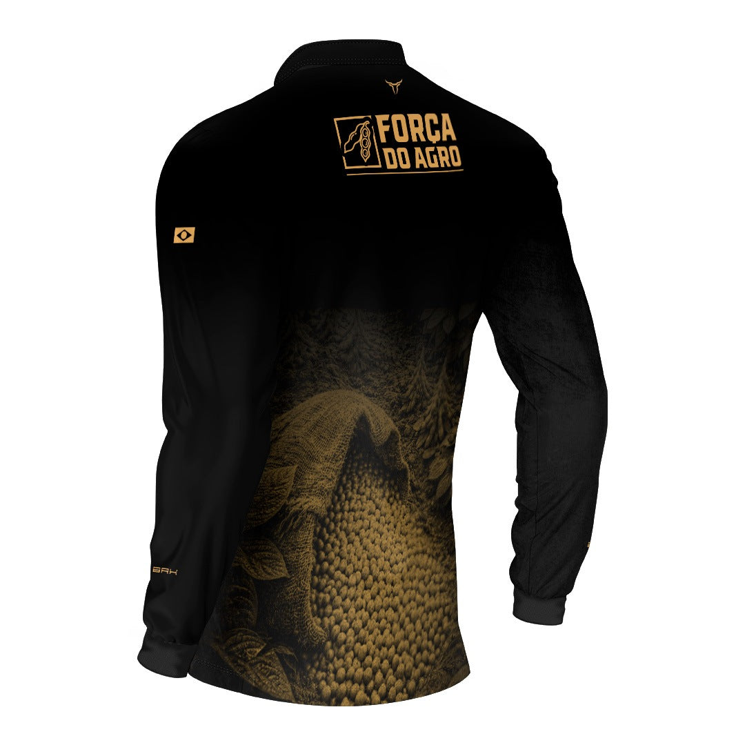 Camisa Agro BRK Força do Agro Grãos de Soja com Proteção UV50+ Preto - Brk Agro