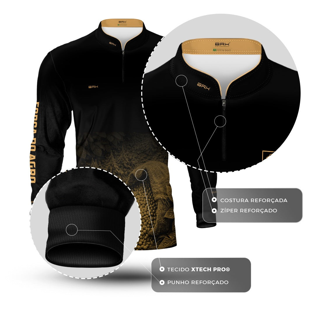 Camisa Agro BRK Força do Agro Grãos de Soja com Proteção UV50+ Preto - Brk Agro