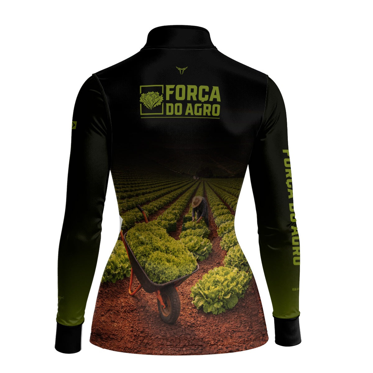 Camisa Agro Feminina BRK Força do Agro Colheita de Alface com Proteção UV50+ Preto com Verde - Brk Agro