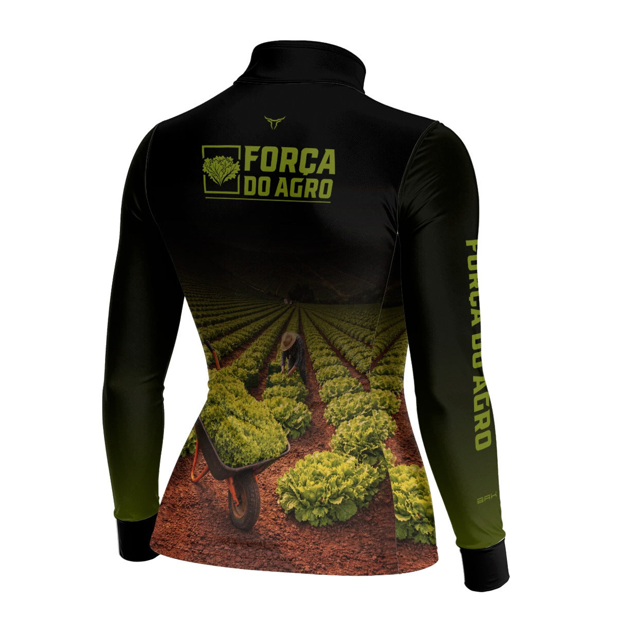 Camisa Agro Feminina BRK Força do Agro Colheita de Alface com Proteção UV50+ Preto com Verde - Brk Agro