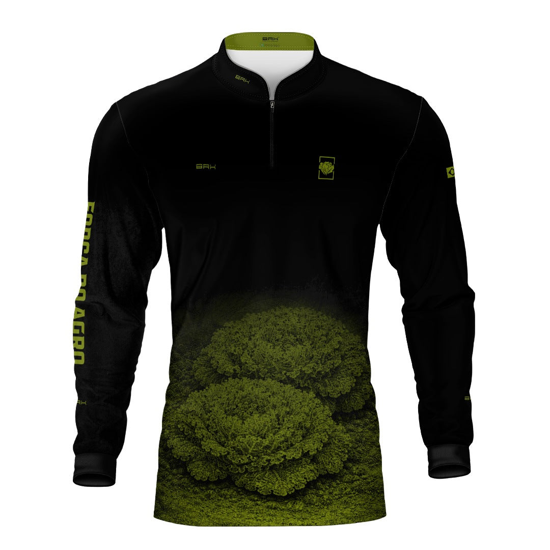 Camisa Agro BRK Força do Agro Hortaliças de Alface com Proteção UV50+ Preto com Verde Oliva - Brk Agro