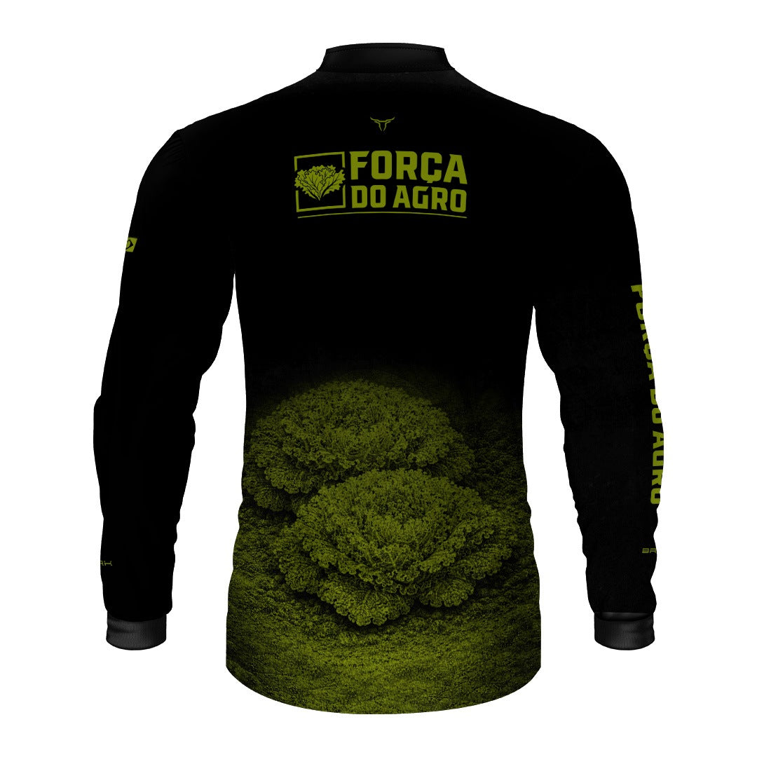 Camisa Agro BRK Força do Agro Hortaliças de Alface com Proteção UV50+ Preto com Verde Oliva - Brk Agro