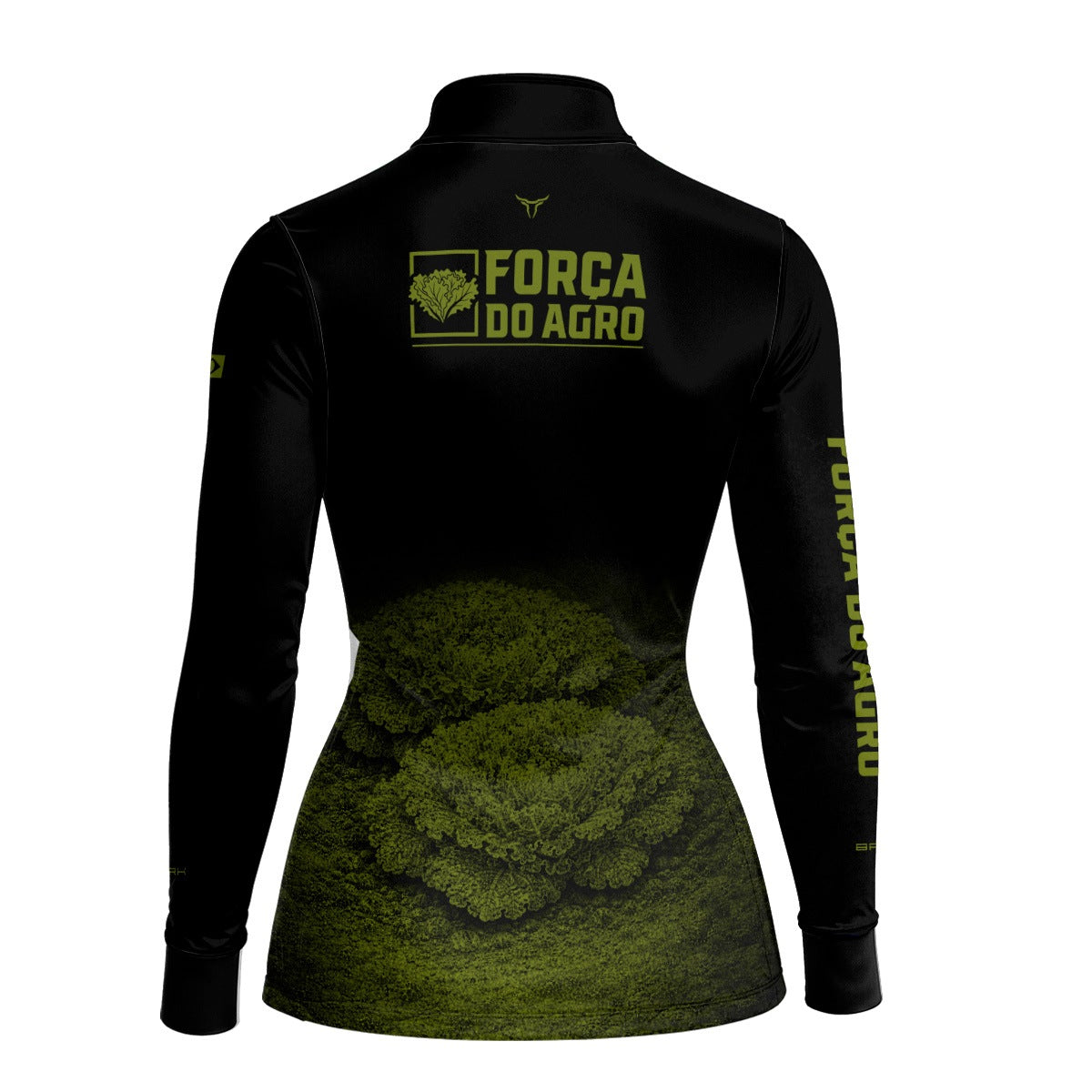 Camisa Agro BRK Feminina Força do Agro Hortaliças de Alface com Proteção UV50+ Preto com Verde Oliva - Brk Agro