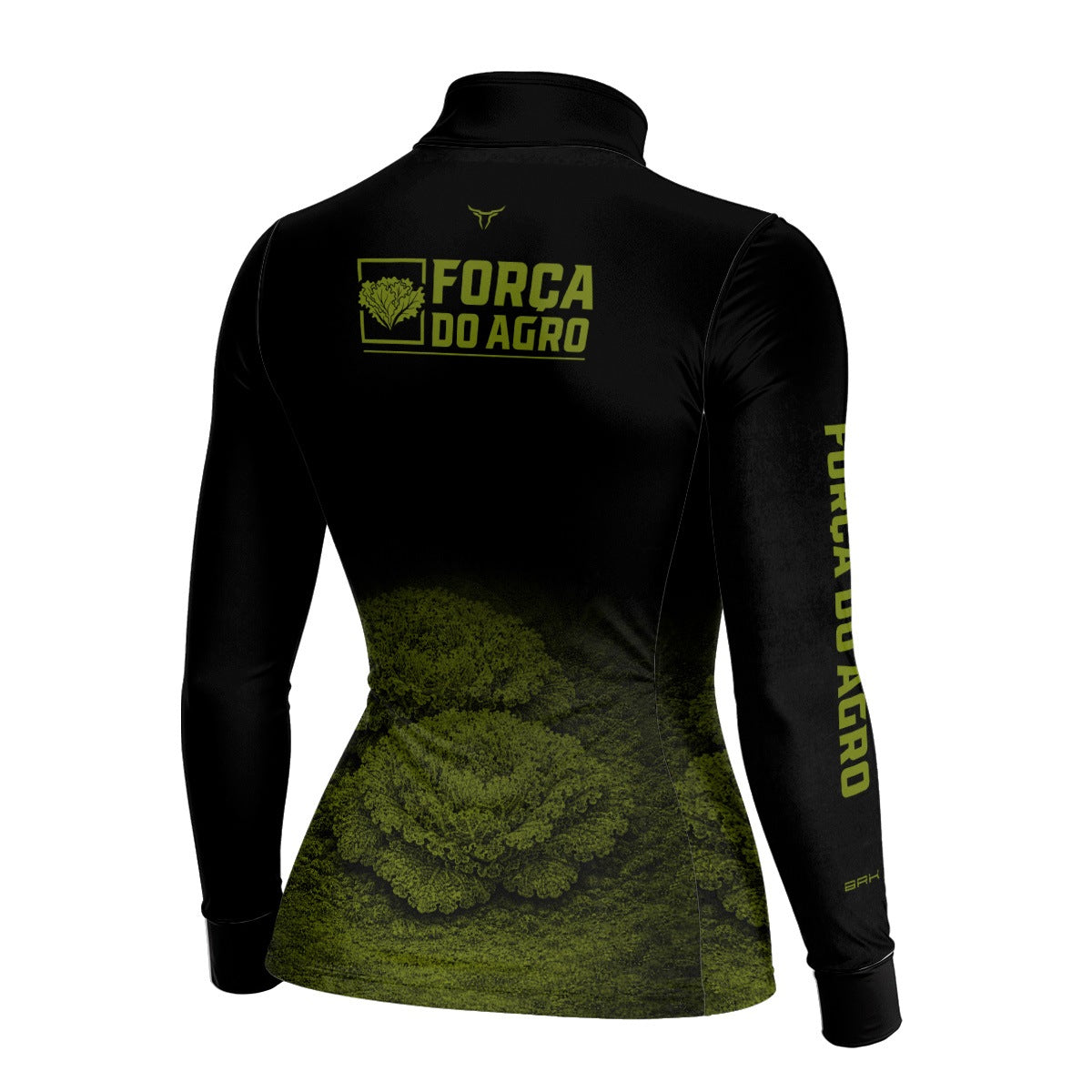 Camisa Agro BRK Feminina Força do Agro Hortaliças de Alface com Proteção UV50+ Preto com Verde Oliva - Brk Agro