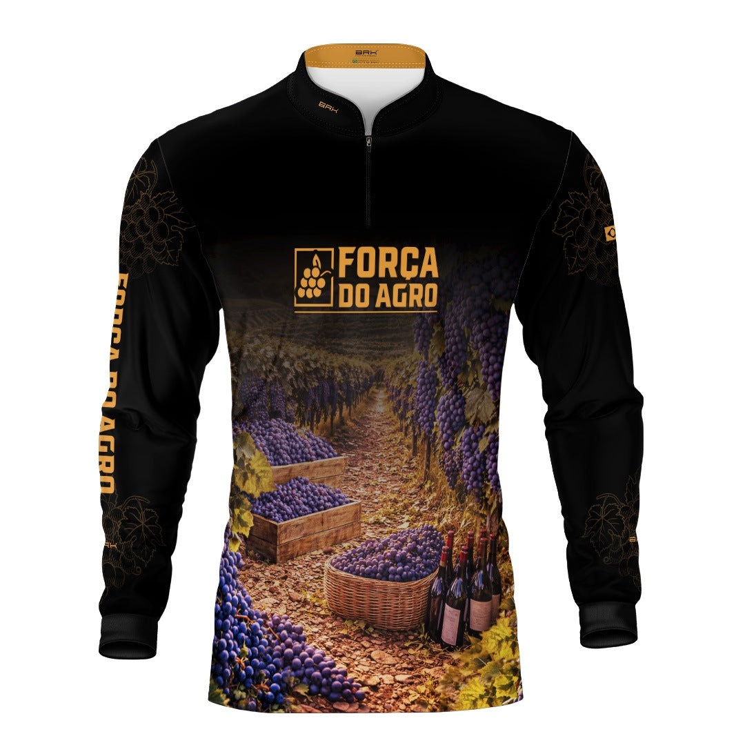 Camisa Agro BRK Força do Agro Colheita de Uvas com Proteção UV50+ Preto com Dourado - Brk Agro