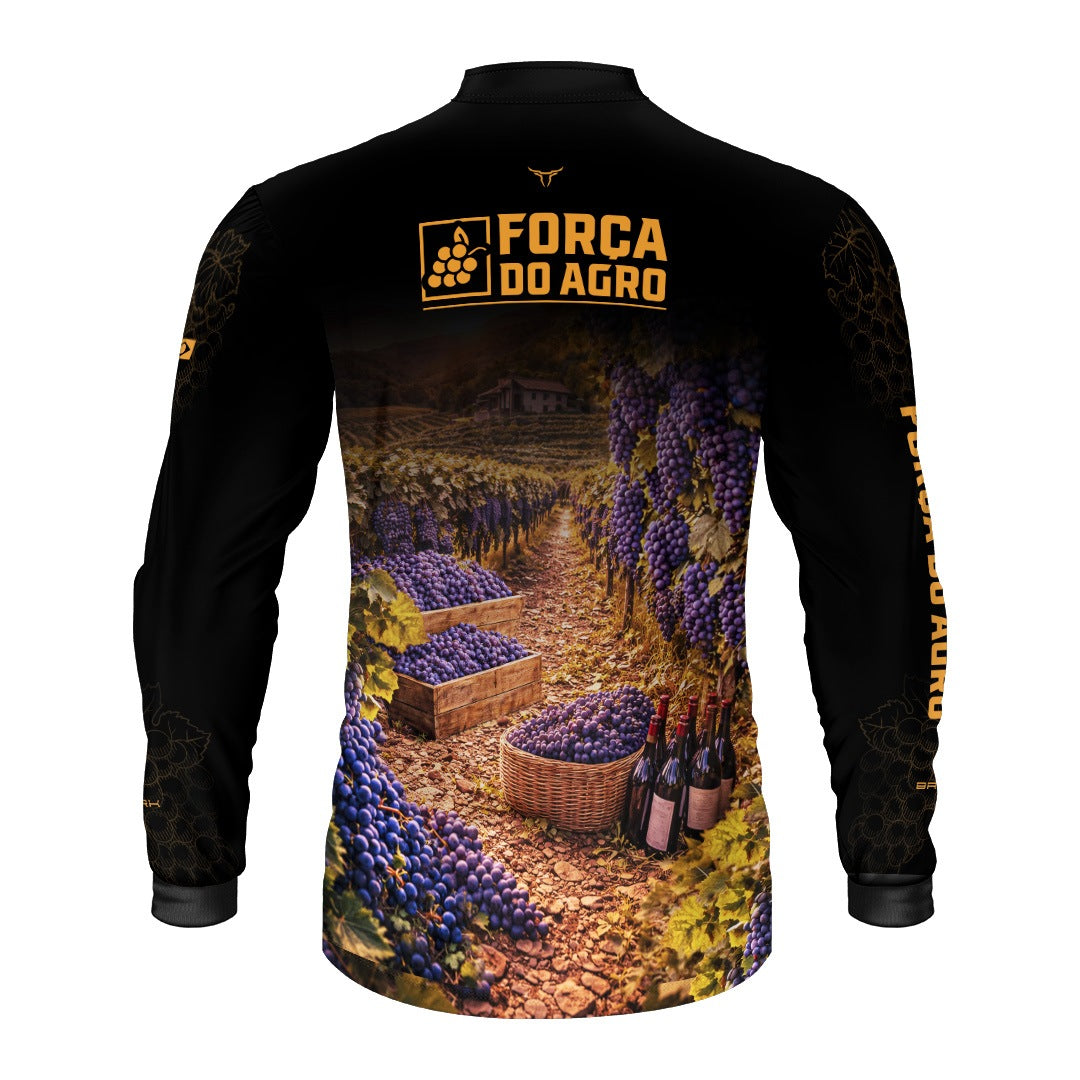 Camisa Agro BRK Força do Agro Colheita de Uvas com Proteção UV50+ Preto com Dourado - Brk Agro