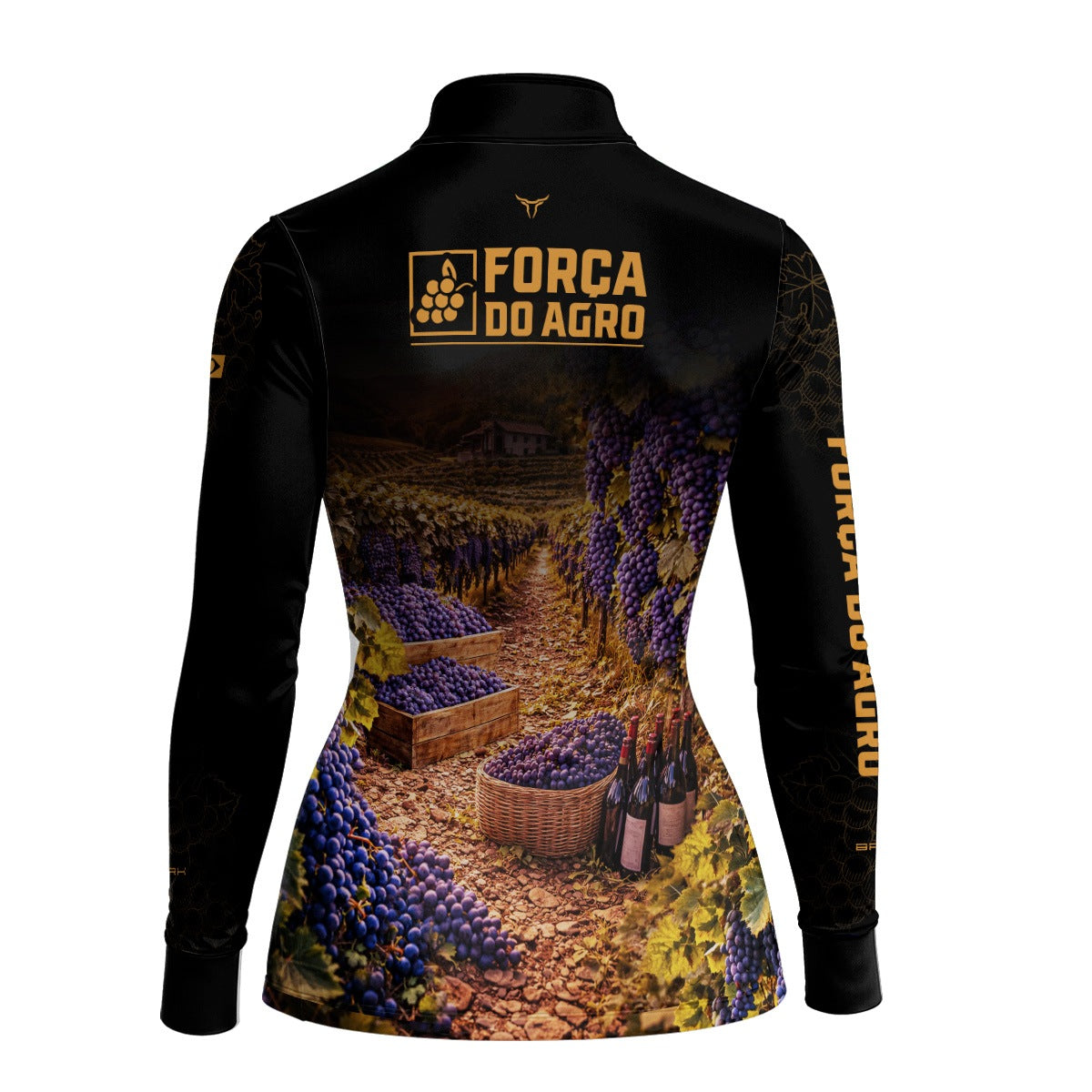 Camisa Agro Feminina BRK Força do Agro Colheita de Uvas com Proteção UV50+ Preto com Dourado - Brk Agro