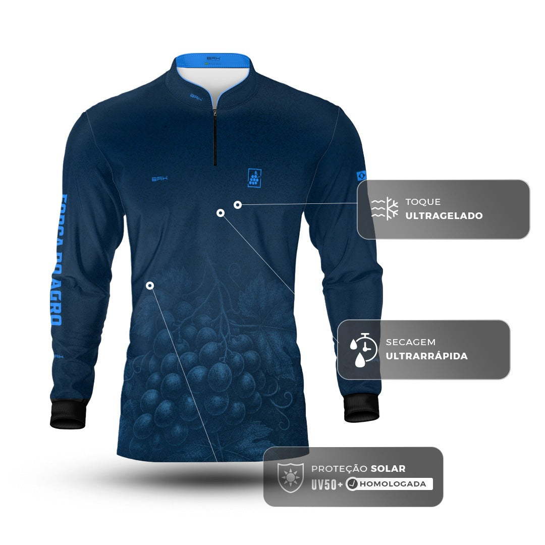 Camisa Agro BRK Força do Agro Parreira de Uvas com Proteção UV50+ Azul Petróleo - Brk Agro