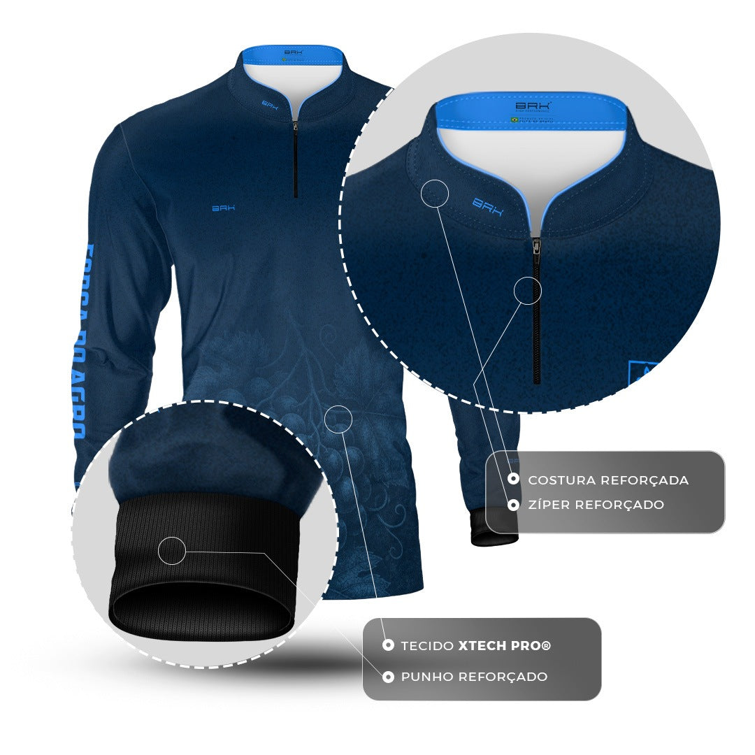 Camisa Agro BRK Força do Agro Parreira de Uvas com Proteção UV50+ Azul Petróleo - Brk Agro