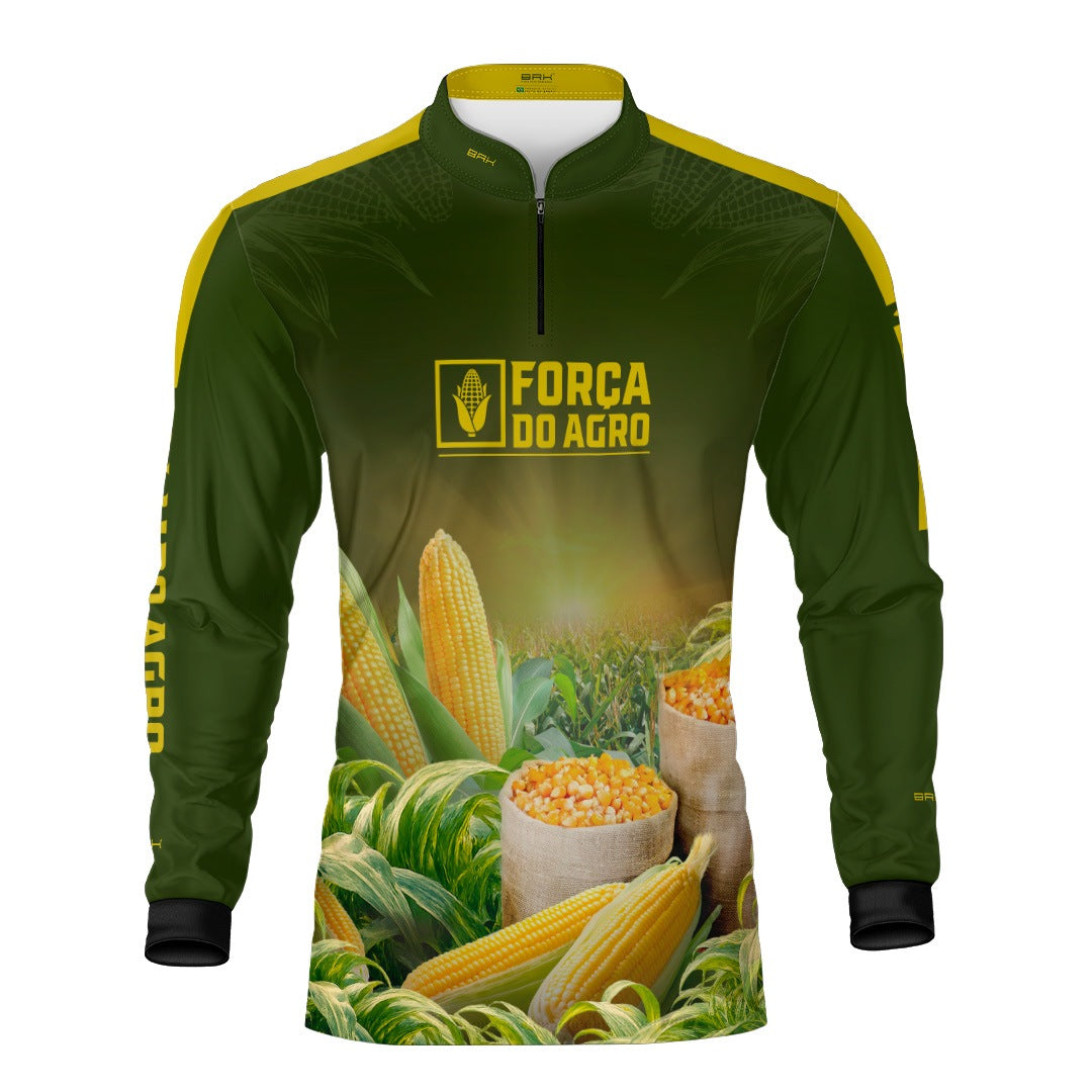 Camisa Agro BRK Força do Agro Colheita de Milho com Proteção UV50+ Verde Militar - Brk Agro