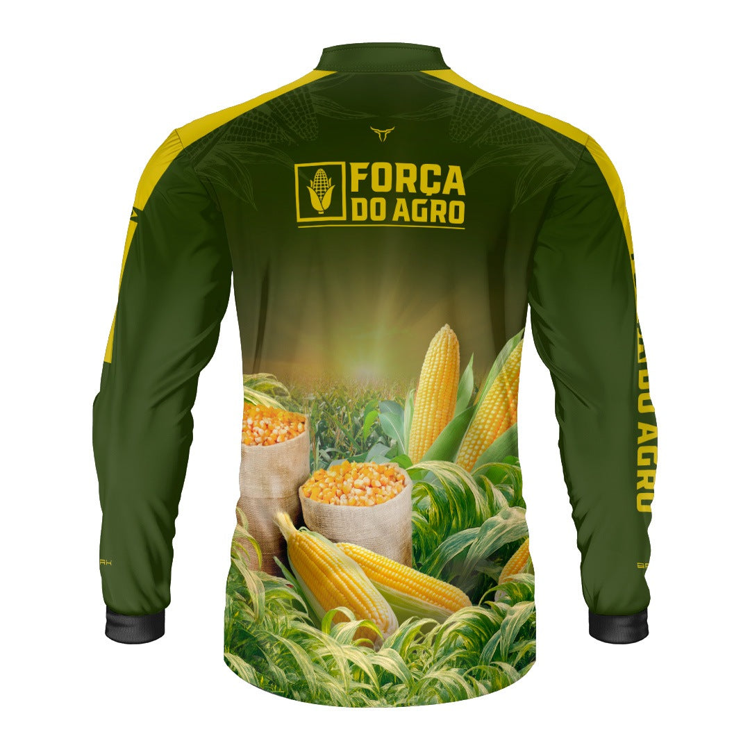 Camisa Agro BRK Força do Agro Colheita de Milho com Proteção UV50+ Verde Militar - Brk Agro