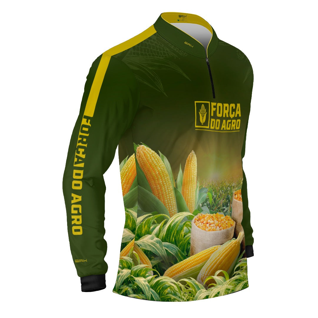 Camisa Agro BRK Força do Agro Colheita de Milho com Proteção UV50+ Verde Militar - Brk Agro