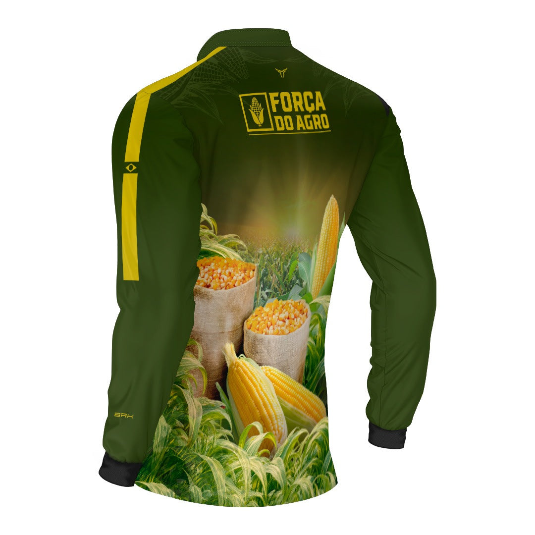 Camisa Agro BRK Força do Agro Colheita de Milho com Proteção UV50+ Verde Militar - Brk Agro