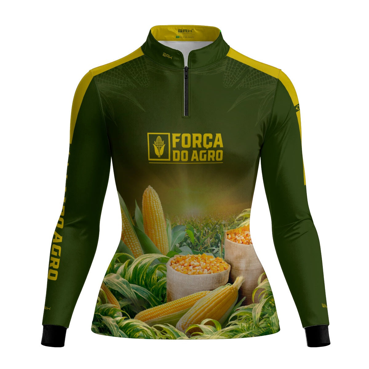 Camisa Agro Feminina BRK Força do Agro Colheita de Milho com Proteção UV50+ Verde Militar - Brk Agro