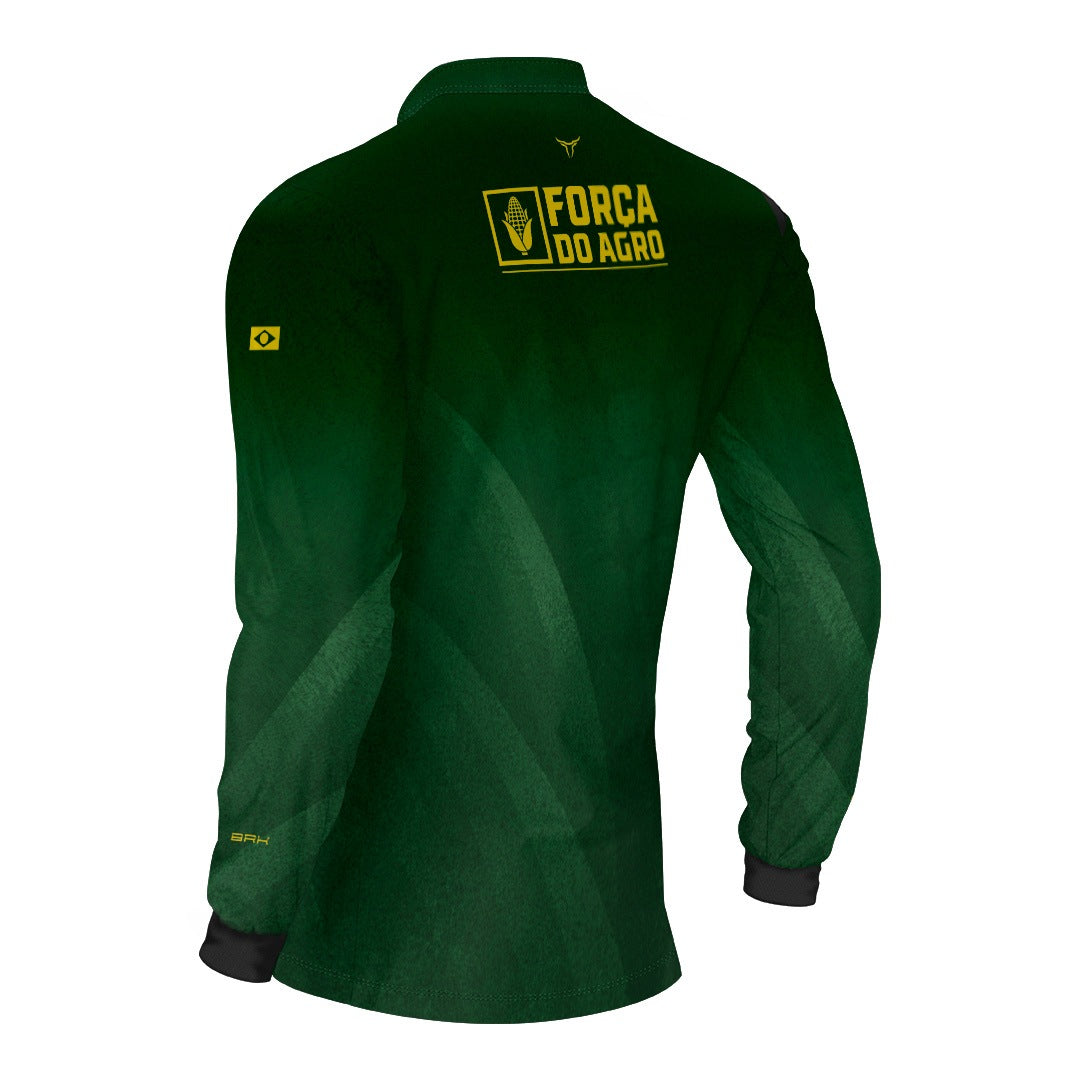 Camisa Agro BRK Força do Agro Milho Verde com Proteção UV50+ Verde Bandeira - Brk Agro