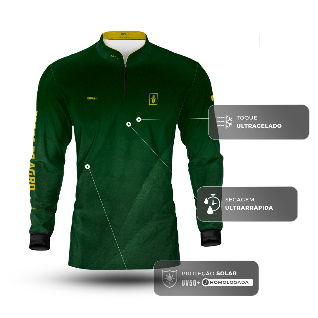 Camisa Agro BRK Força do Agro Milho Verde com Proteção UV50+ Verde Bandeira - Brk Agro