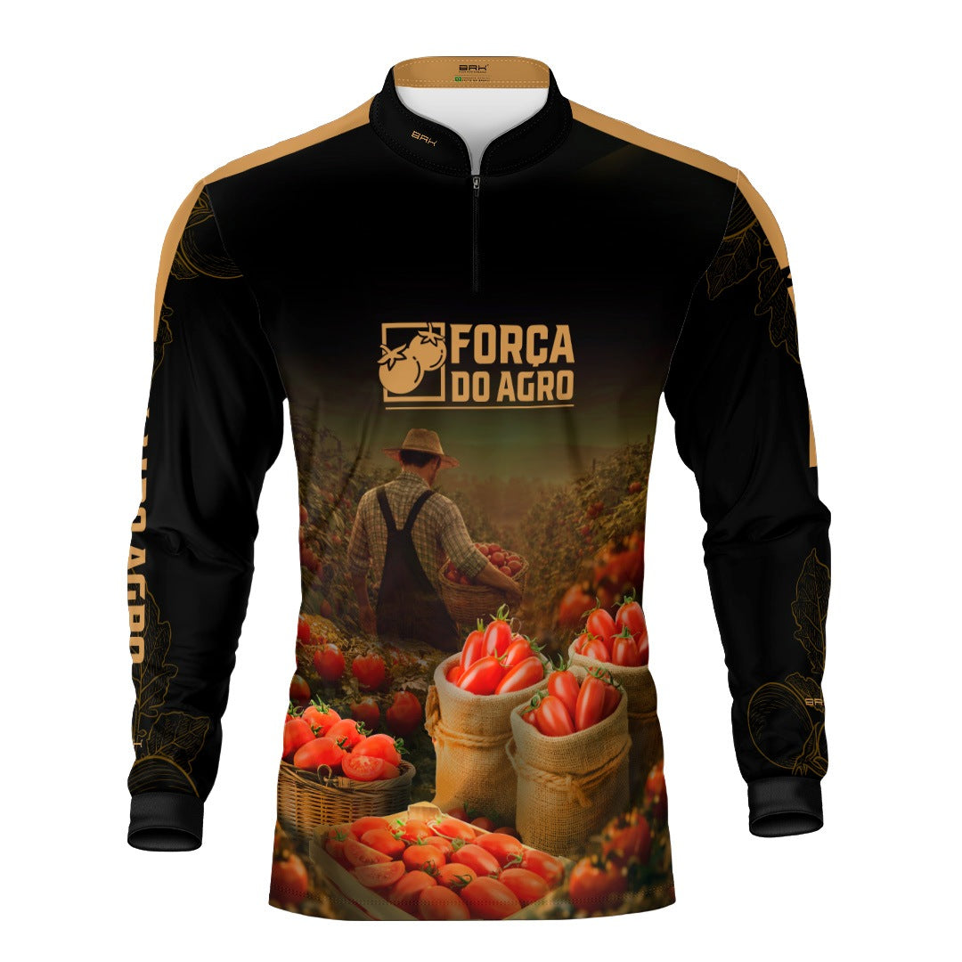 Camisa Agro BRK Força do Agro Colheita de Tomate com Proteção UV50+ Preto - Brk Agro