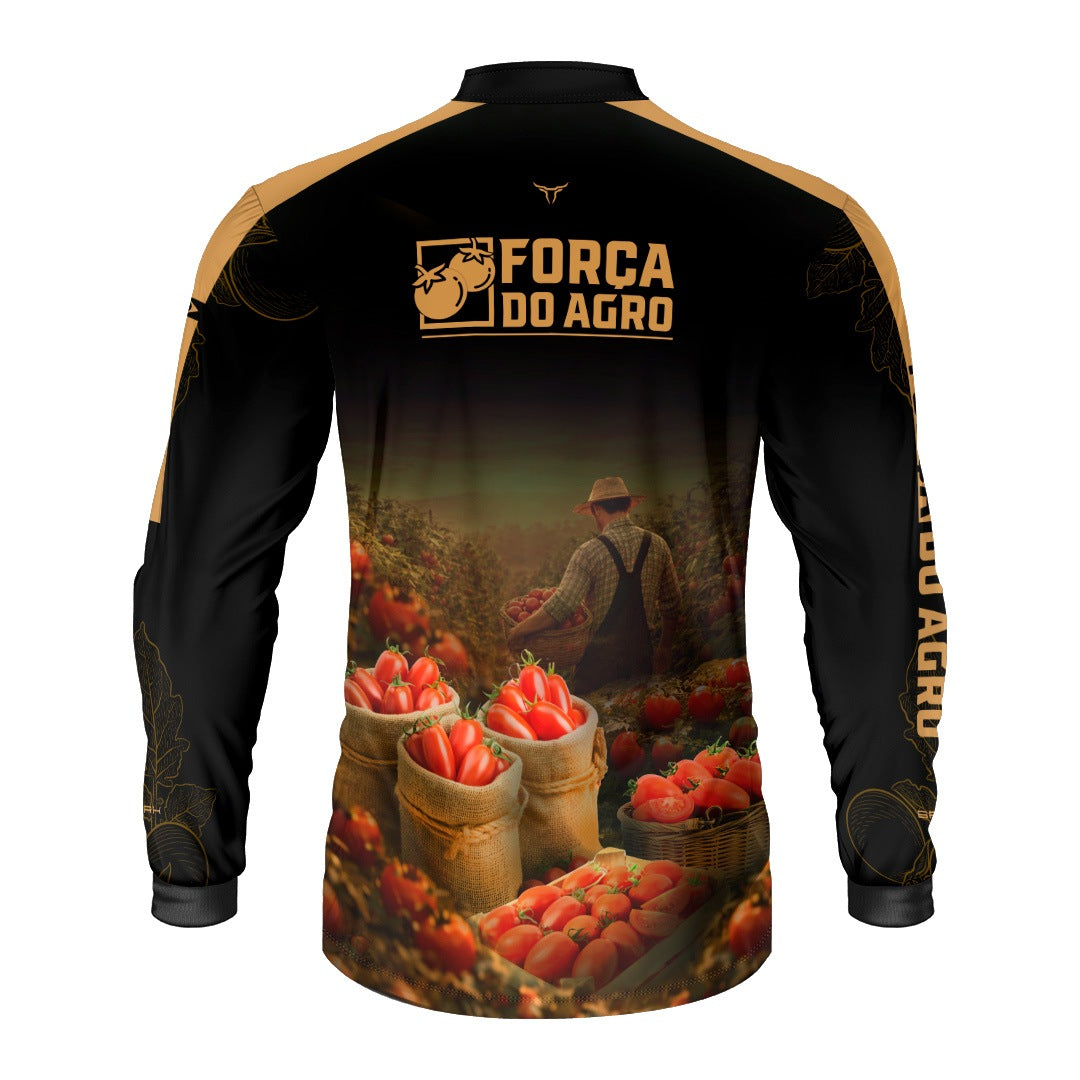 Camisa Agro BRK Força do Agro Colheita de Tomate com Proteção UV50+ Preto - Brk Agro
