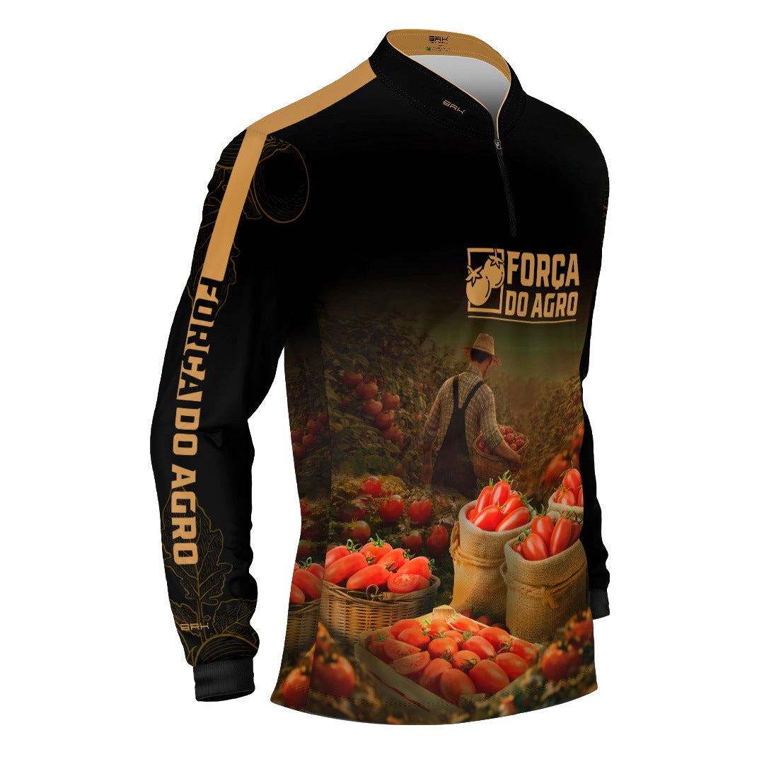 Camisa Agro BRK Força do Agro Colheita de Tomate com Proteção UV50+ Preto - Brk Agro