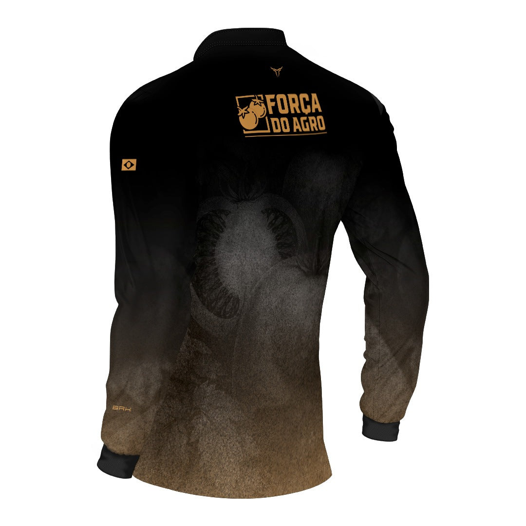 Camisa Agro BRK Força do Agro Tomate Sombreado com Proteção UV50+ Preto - Brk Agro