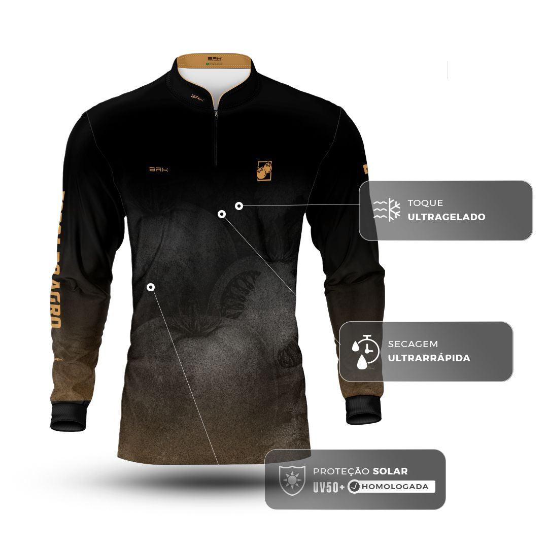 Camisa Agro BRK Força do Agro Tomate Sombreado com Proteção UV50+ Preto - Brk Agro