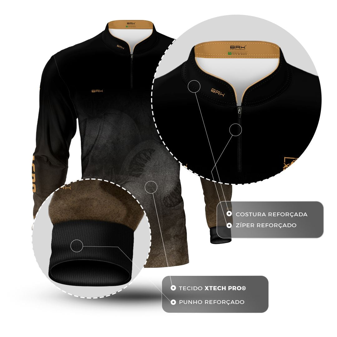 Camisa Agro BRK Força do Agro Tomate Sombreado com Proteção UV50+ Preto - Brk Agro