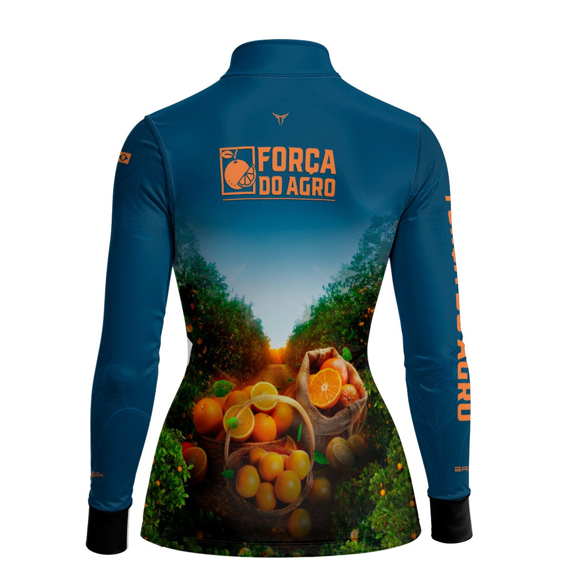 Camisa Agro Feminina BRK Força do Agro Pomar de Laranja com Proteção UV50+ Azul Petróleo - Brk Agro