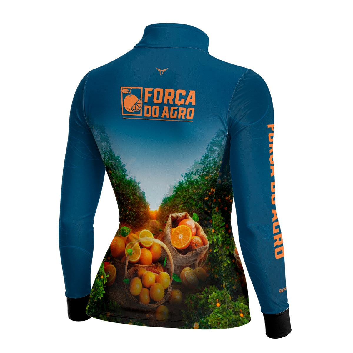 Camisa Agro Feminina BRK Força do Agro Pomar de Laranja com Proteção UV50+ Azul Petróleo - Brk Agro