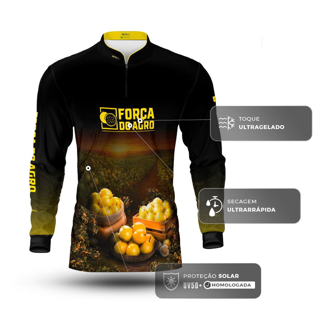 Camisa Agro BRK Força do Agro Maracujá com Proteção UV50+ Preto - Brk Agro