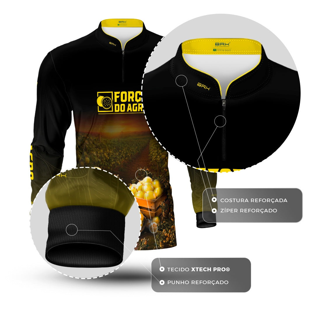 Camisa Agro BRK Força do Agro Maracujá com Proteção UV50+ Preto - Brk Agro