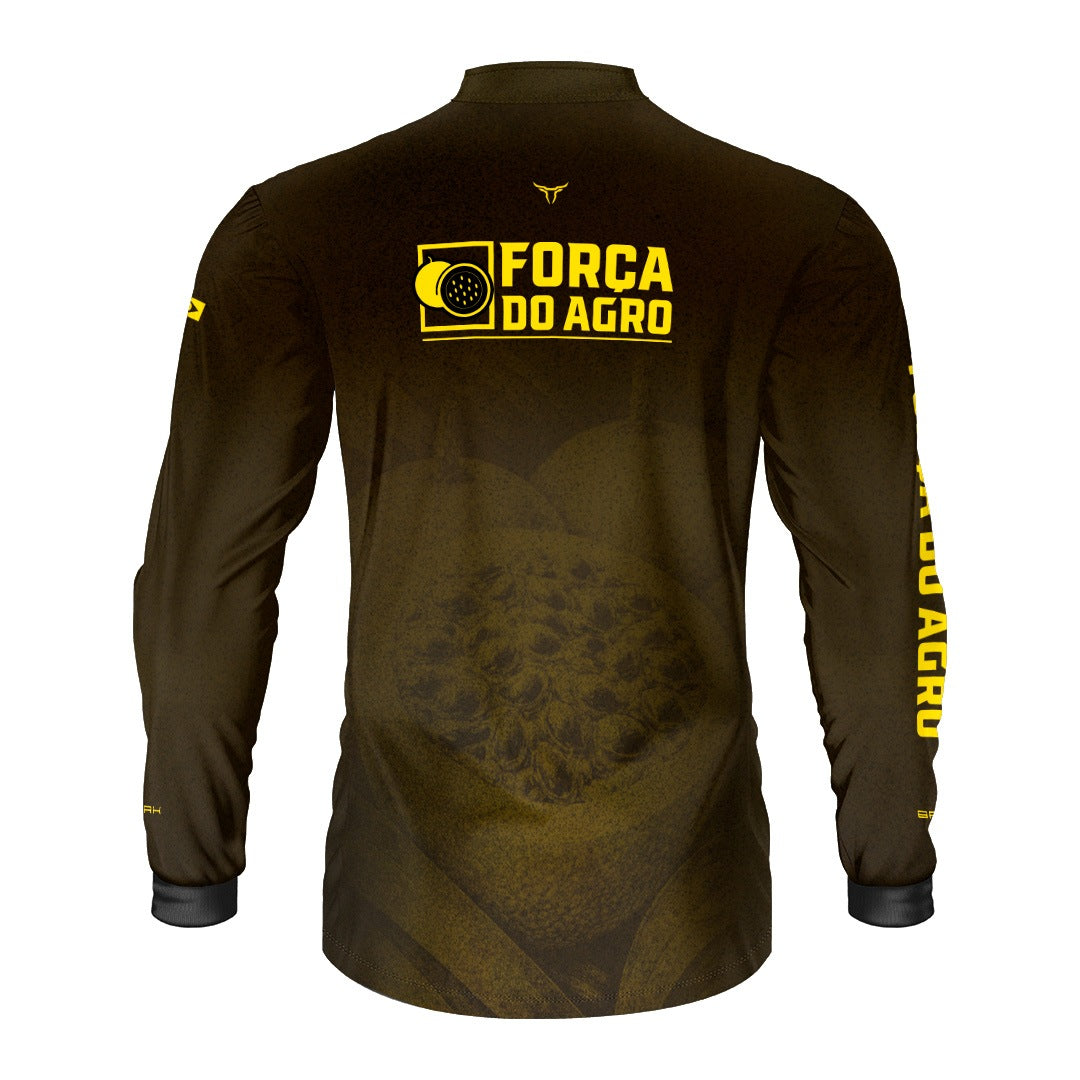 Camisa Agro BRK Força do Agro Maracujá Sombreado com Proteção UV50+ Marrom - Brk Agro