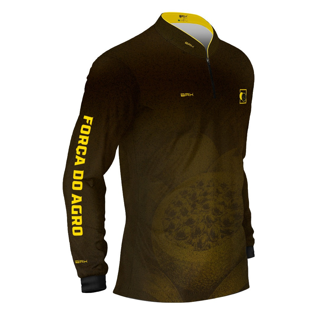 Camisa Agro BRK Força do Agro Maracujá Sombreado com Proteção UV50+ Marrom - Brk Agro