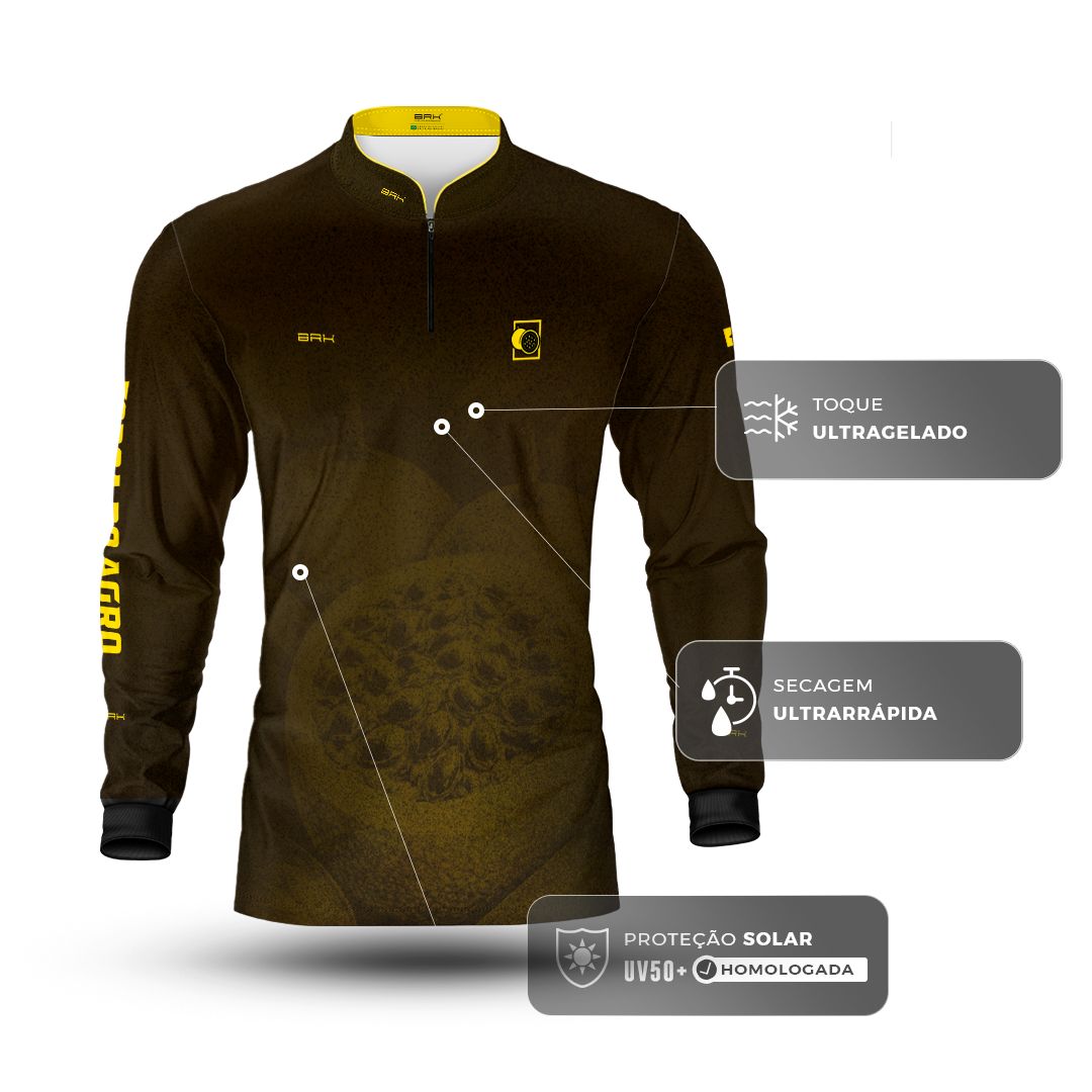 Camisa Agro BRK Força do Agro Maracujá Sombreado com Proteção UV50+ Marrom - Brk Agro