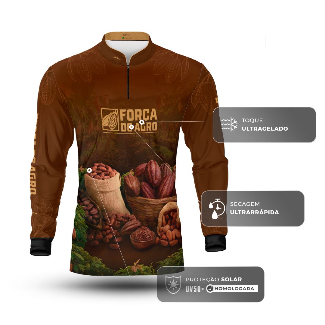 Camisa Agro BRK Força do Agro Cacau com Proteção UV50+ Marrom - Brk Agro